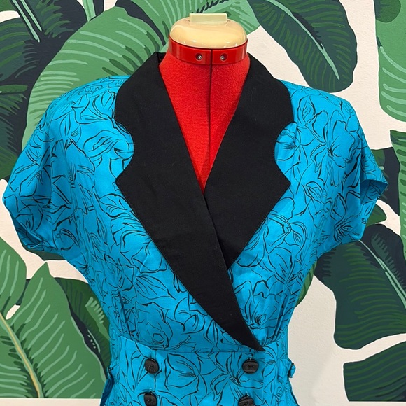 Vintage Turquoise and Black Double-Breasted Rockabilly Dress - Picture 3 of 8